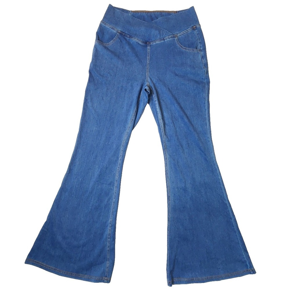 Halara Flex High Waisted Crossover Pocket Washed Casual Flare Jeans